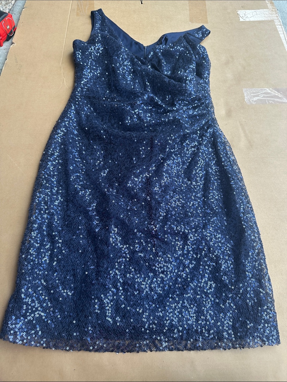 Chaps One-Shoulder Navy Sequin Cocktail Dress